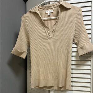 Rio & Rian Beige Ribbed Knit V-Neck Top